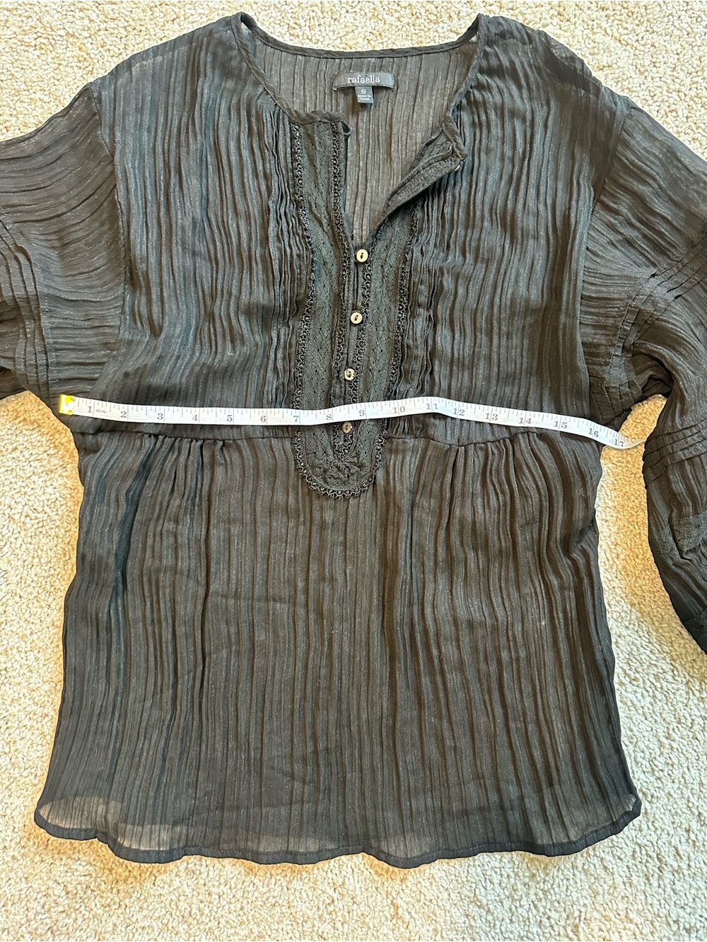 Rafaella Black Crinkle Peasant Blouse - Picture 5 of 6